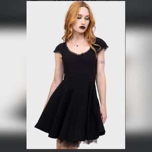 Killstar Black Mini Dress with Lace Trim